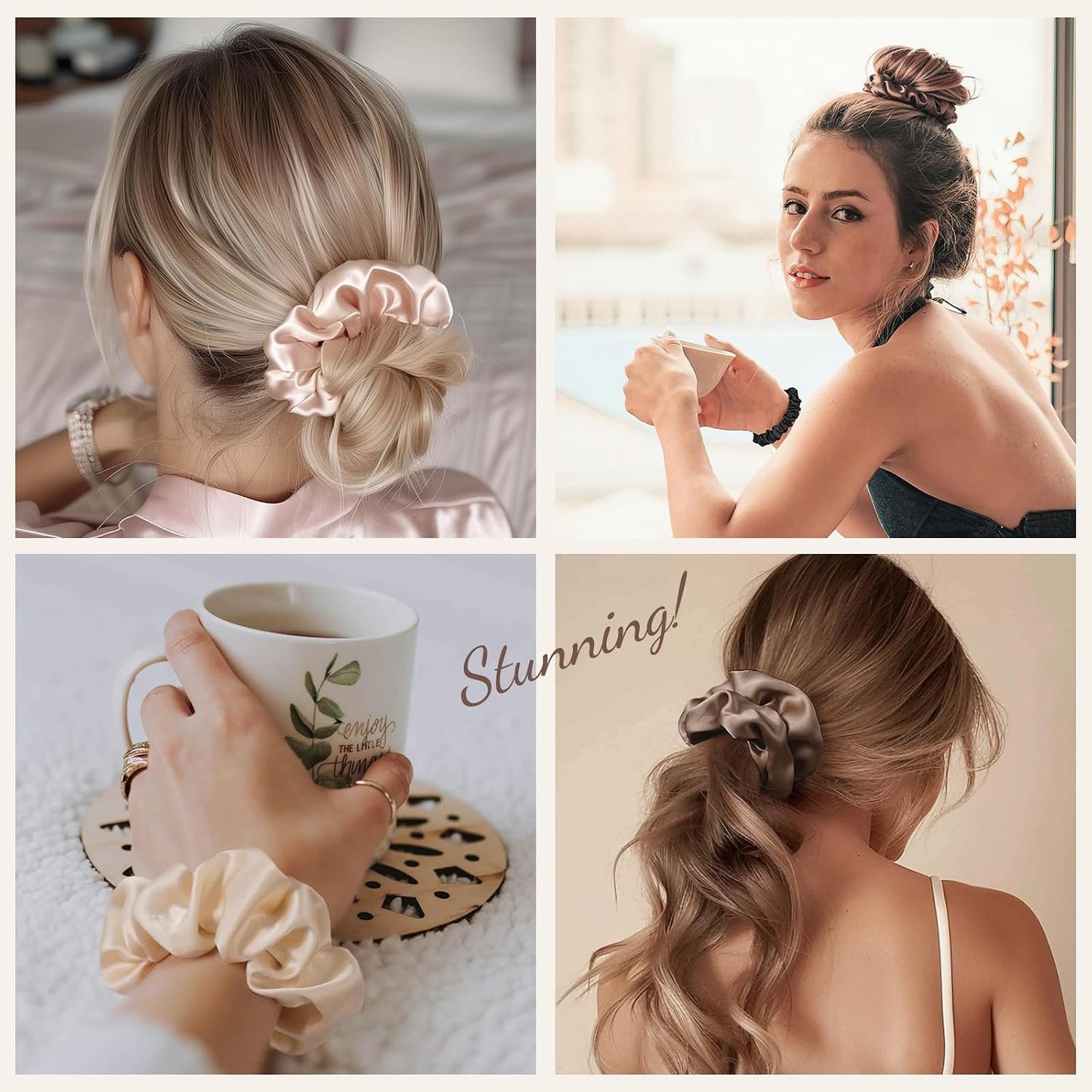 LULUSILK Silk Scrunchies for Hair Sleep, 100% Real Mulberry Silk, No Damage Hair Ties for Women and Girls, Classic Black, Pack of 3