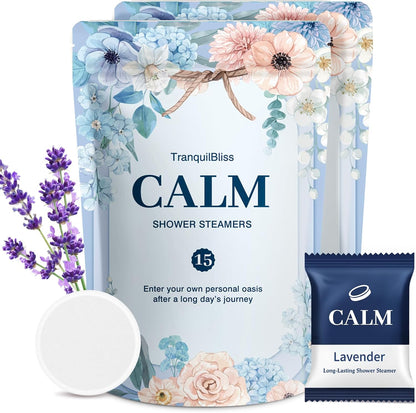 TranquilBliss Shower Steamers-15 Pack Shower Bombs with Lavender Scent, Self-Care Presents for Women Who Have Everything, Relaxation Birthday Presents for Women, Valentines Day Presents for Her