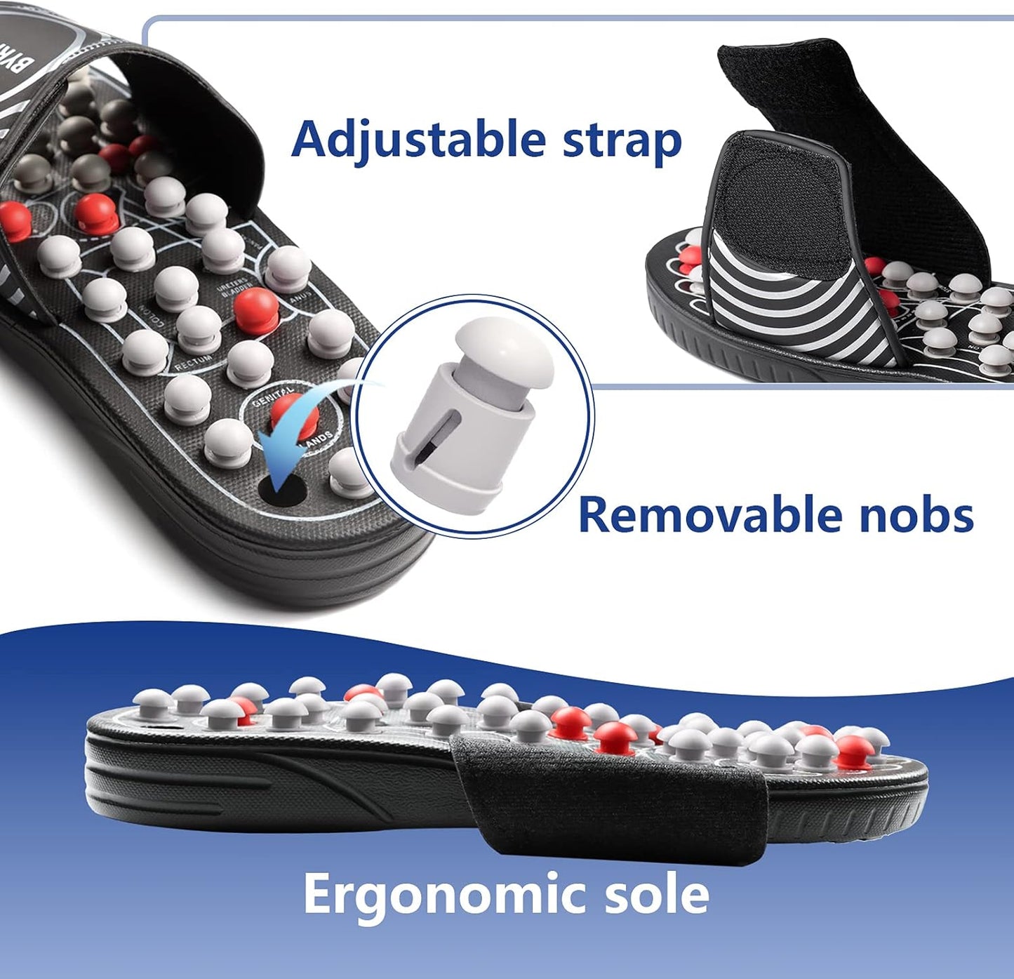 BYRIVER Acupressure Foot Massage Mat, Reflexology Tools, Spiky Ball Roller Therapy Sandals Shoes Slippers, Relief Muscle Fatigue, Sciatica, Heel, Lower Back Pain (03L)