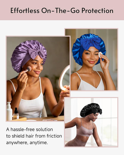 Yanideer 3 pcs Adjustable Satin Bonnets for Sleeping Double Layer Satin Lined Hair Bonnet with Tie Band for Women Curly Hair