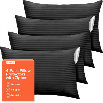 Ultra Soft Pillow Protectors with Zipper Standard Size - Set of 8 Breathable Pillow Covers - 100% Protection Against Stains, Dust & Dirt - Machine Washable (White)