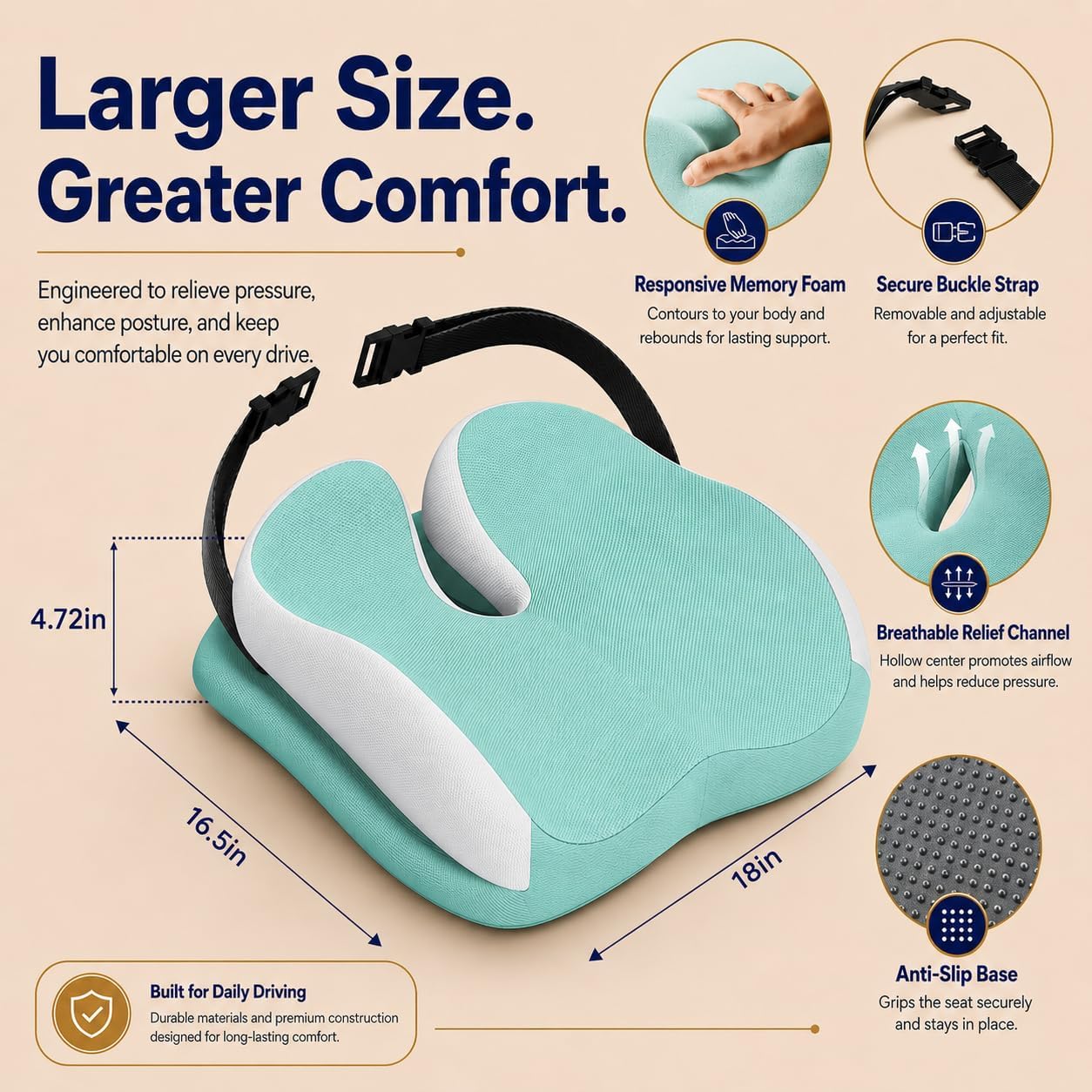 Seat Cushions for Office Chairs Wheelchair Cushion for Long Sitting Back Pain，Memory Foam Seat Car Computer Desk Chair Cushion，Coccyx Cushion for Tailbone Pain Relief Cushion Office Chair Black