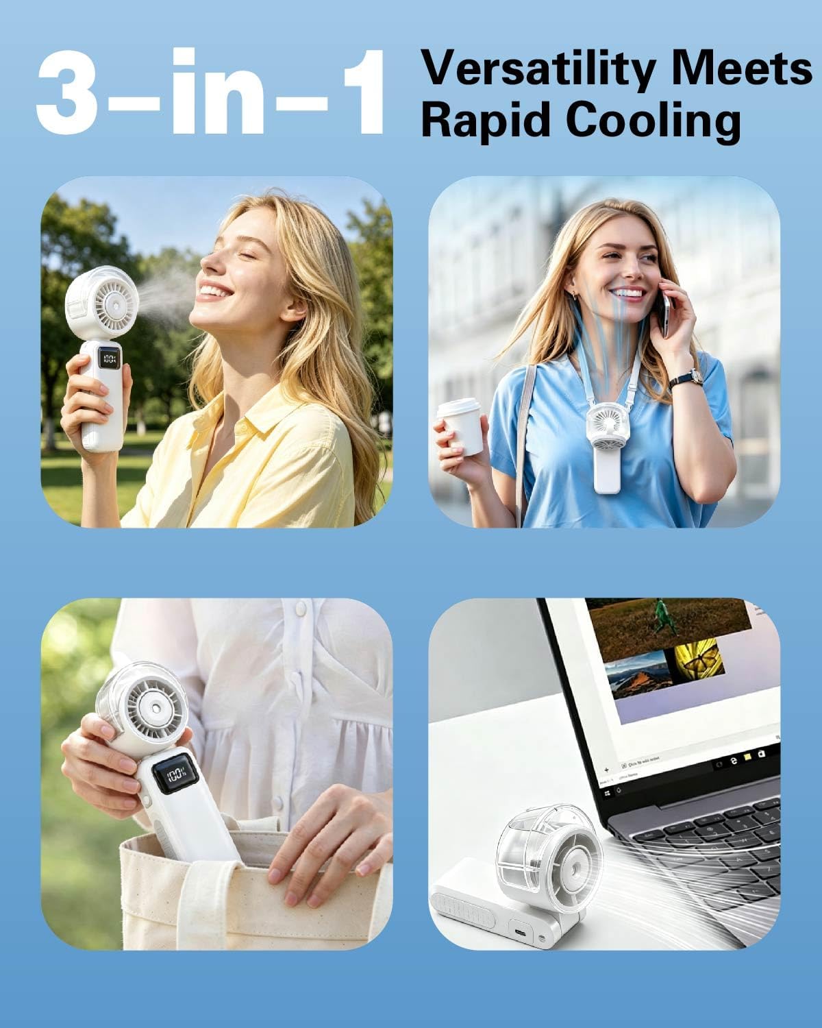 Portable Handheld Air Conditioner Fan with Mist,6000mAh Rechargeable Personal Misting Cooling Fan,5Speed Foldable Mini Water Spray Air Cooler,Turbo Hand AC Fan for Travel,Camping,Gifts Men/Women-White