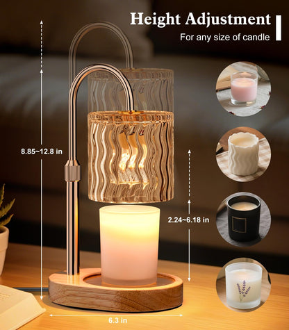 Candle Warmer Lamp Electric Timer: Dimmable Candles Warming Lamps - Height Adjustable Burner Jar - No Flame Scented Melts Wax - All Candle Jars Home Decor Table Light