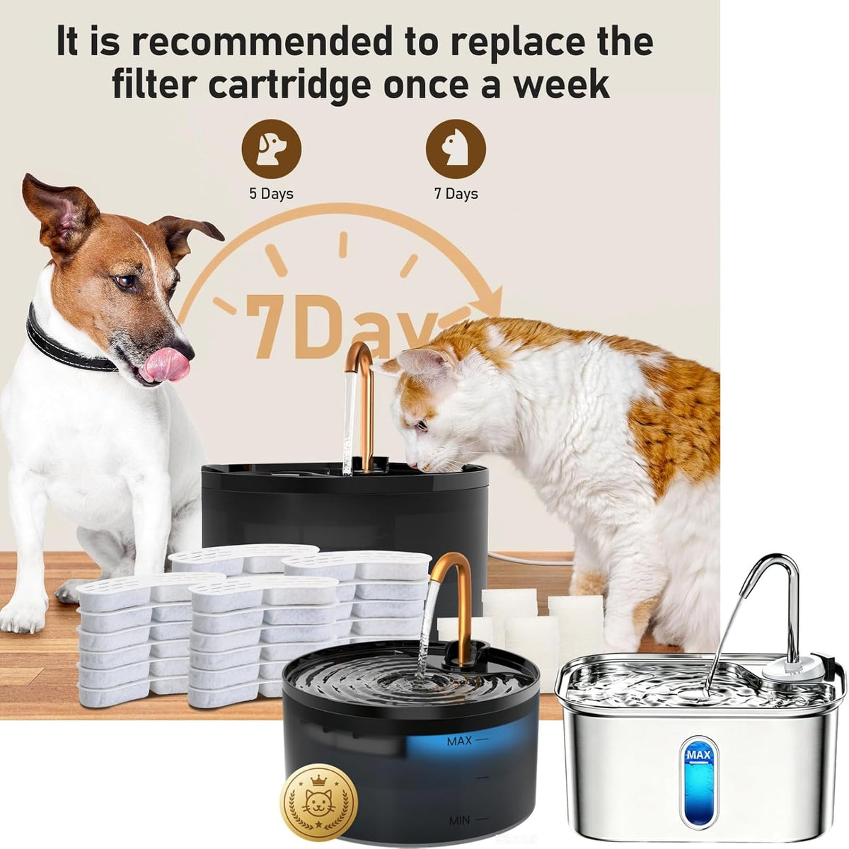 MISFANS Cat Water Fountain with 3-Pack Replaceable Filters,Copper Faucet
