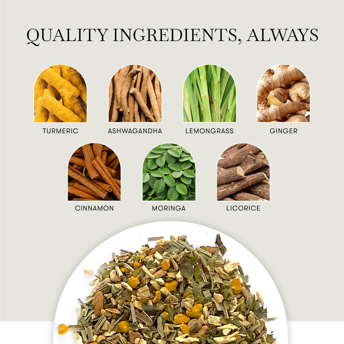 Luxmi Estates Ashwagandha Turmeric Tea | Organic Loose Leaf, 100g/3.5oz, (50 Cups) | Herbal Blend with Ashwagandha, Turmeric, Ginger, Lemongrass | Caffeine-Free