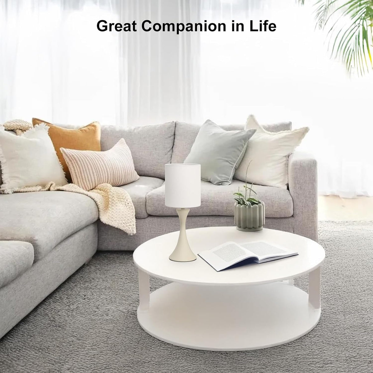 3 Way Touch Control Table Lamp, Dimmable Bedside Desk Lamp with Metal Base Modern Nightstand Lamp Stylish Grey Shade Simple Side Table Lamp for Bedroom, Living Room, Office or Den LED Bulb Included