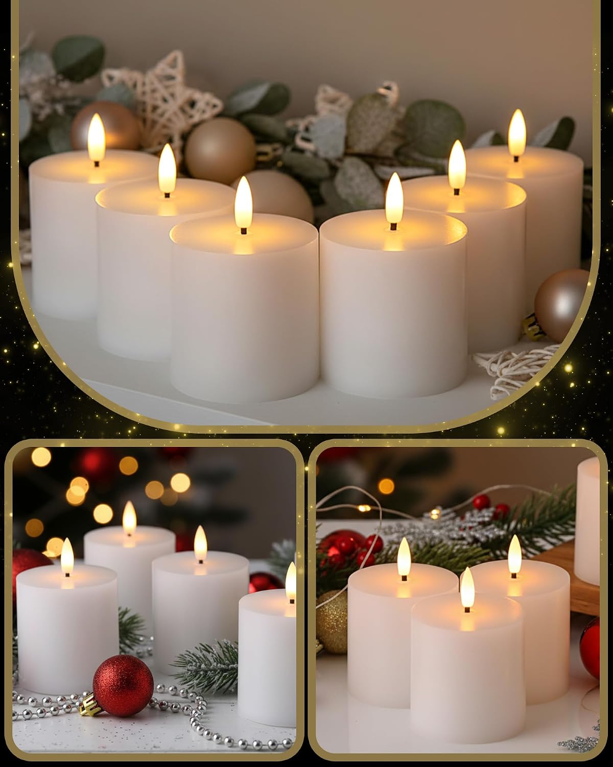 VIHOSE 12 Pack White Flameless Candles Set with Remote and Timer Flickering Flameless Battery Candles Flat Top LED Pillar for Wedding Outdoor Home Festival Decoration(D 3'' H 4'' 5'' 6'')