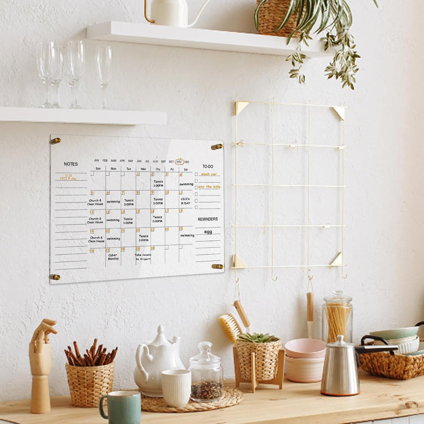 Black Acrylic Calendar Dry Erase for Wall, Family Planner, Monthly Calendar Dry Erase Whiteboard for Home, Office, 17" x 13"Reusable White Board(Acrylic-BK-3343)