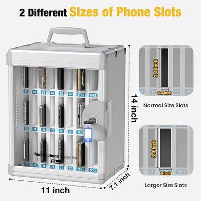 Glosen 24 Slots Cell Phone Locker, Portable Phone Storage Cabinet [Wall Mounted] [Aluminum Alloy] Cellphone Lock Box with Key & Handle for School Classroom Office Exam (Black)