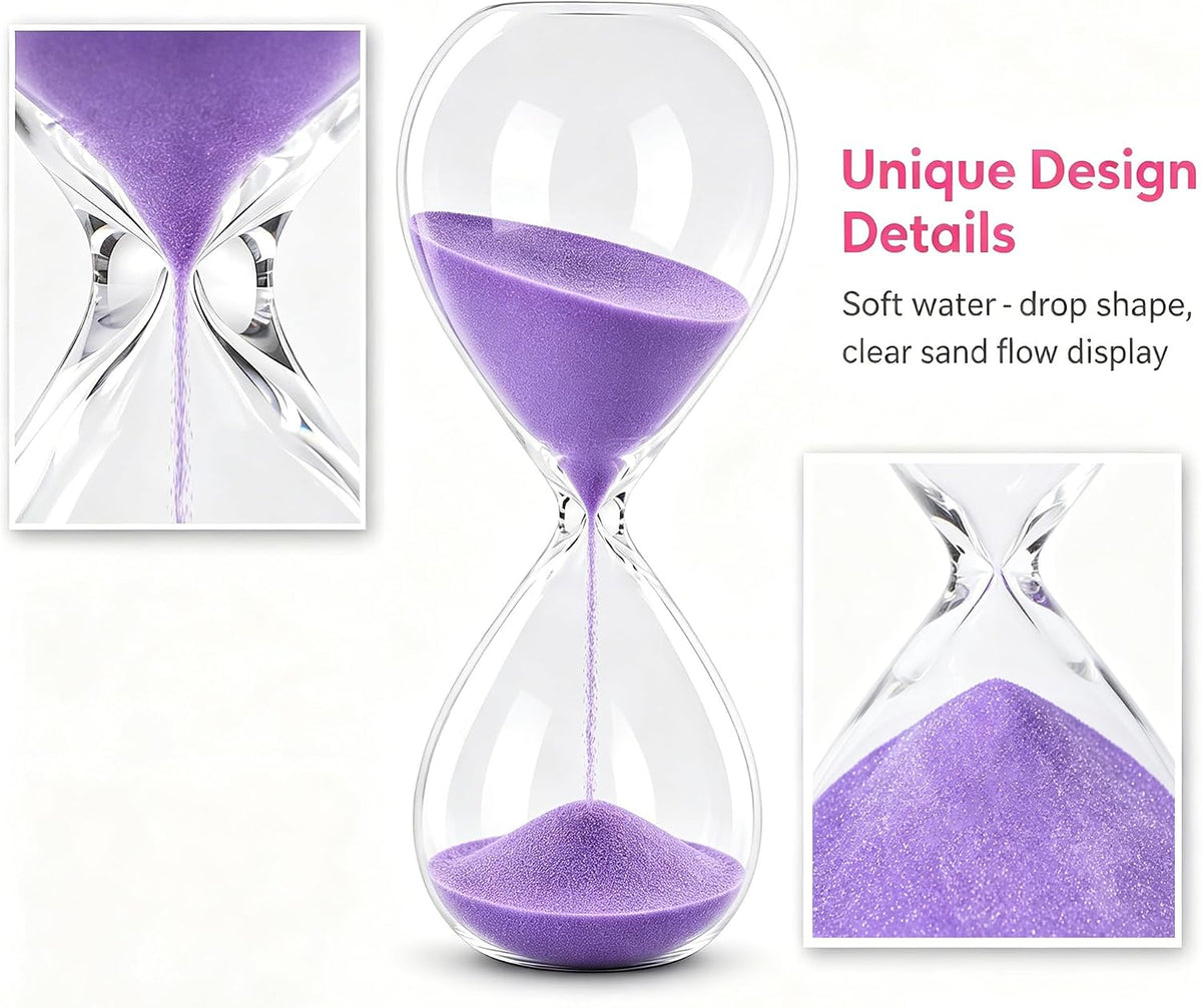 Hourglass, HoveBeaty Black Sand Timer, 15 Minute Hand-Blown Glass