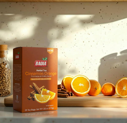 Badia Cinnamon & Orange Tea, 25 teabags – Warm Citrus Cinnamon Herbal Tea