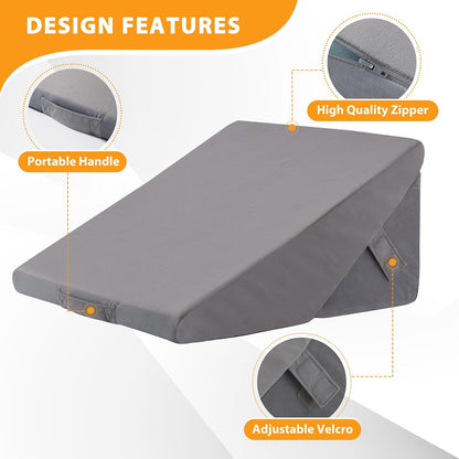 Ruqmuis Wedge Pillow Set for After Surgery, 3PCS Adjustable 9&12 Inch Bed Wedge Pillow for Sleeping, Incline Pillow Wedge for Headboard, Post Surgery, Acid Reflux, Neck&Back Support, White/Grey