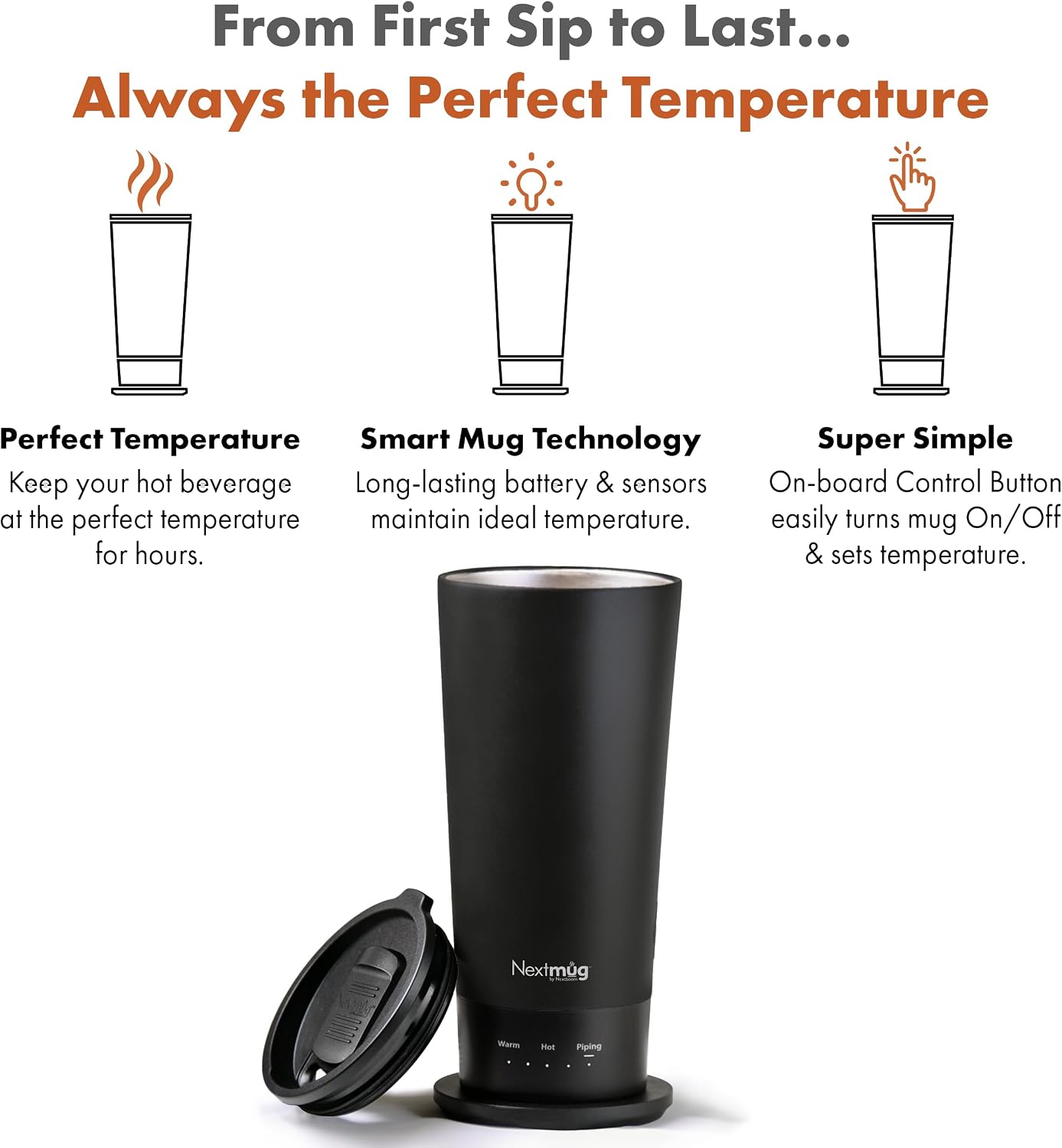 Nextmug Go - Temperature-Controlled, Self-Heating Travel Mug (Burgundy - 16 oz.)