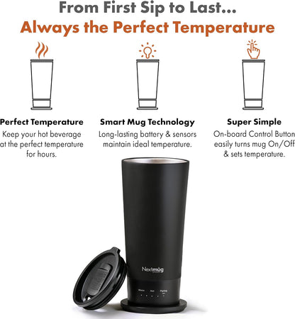 Nextmug Go - Temperature-Controlled, Self-Heating Travel Mug (Burgundy - 16 oz.)