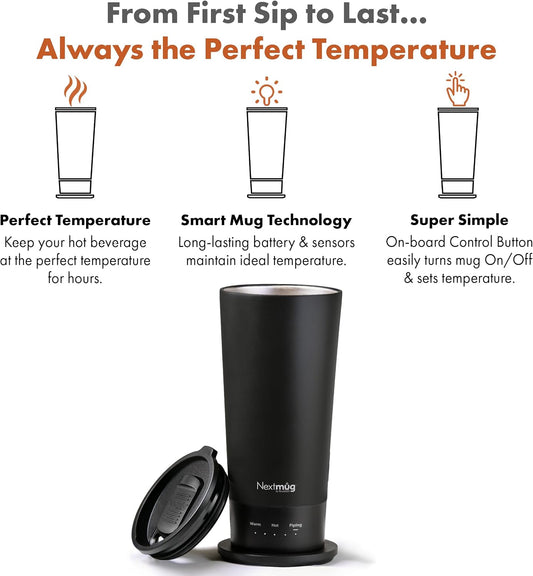 Nextmug Go - Temperature-Controlled, Self-Heating Travel Mug (Burgundy - 16 oz.)
