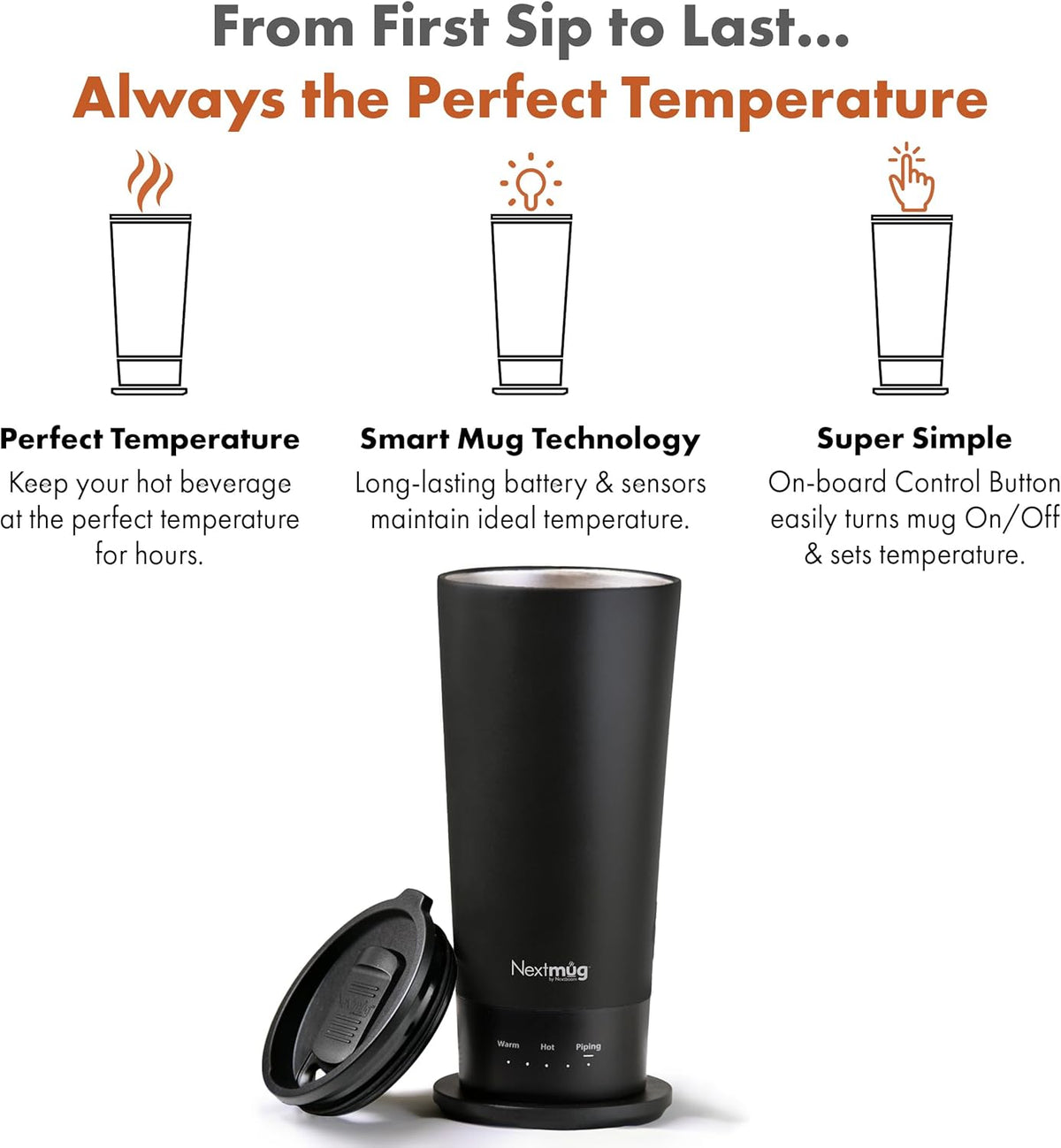 Nextmug Go - Temperature-Controlled, Self-Heating Travel Mug