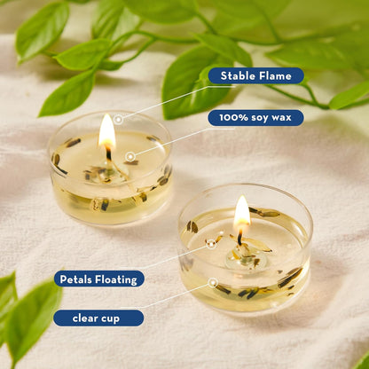 Crenovo Lavender Scented Tealight Candles with Dried Flowers 16 Pack