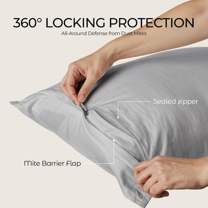 FAUNNA 100% Cotton Pillow Protectors, 600 Thread Count, Standard, 4 Pack