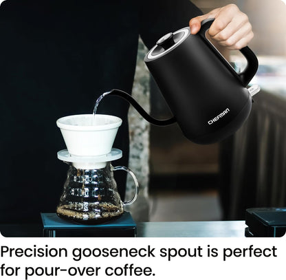 Chefman Gooseneck Electric Kettle, 0.8L Pour Over Tea Kettle for Coffee and Tea, One-Touch Operation, Boil-Dry Protection, Auto Shut-Off, Ultra-Fast Hot Water Boiler – Black