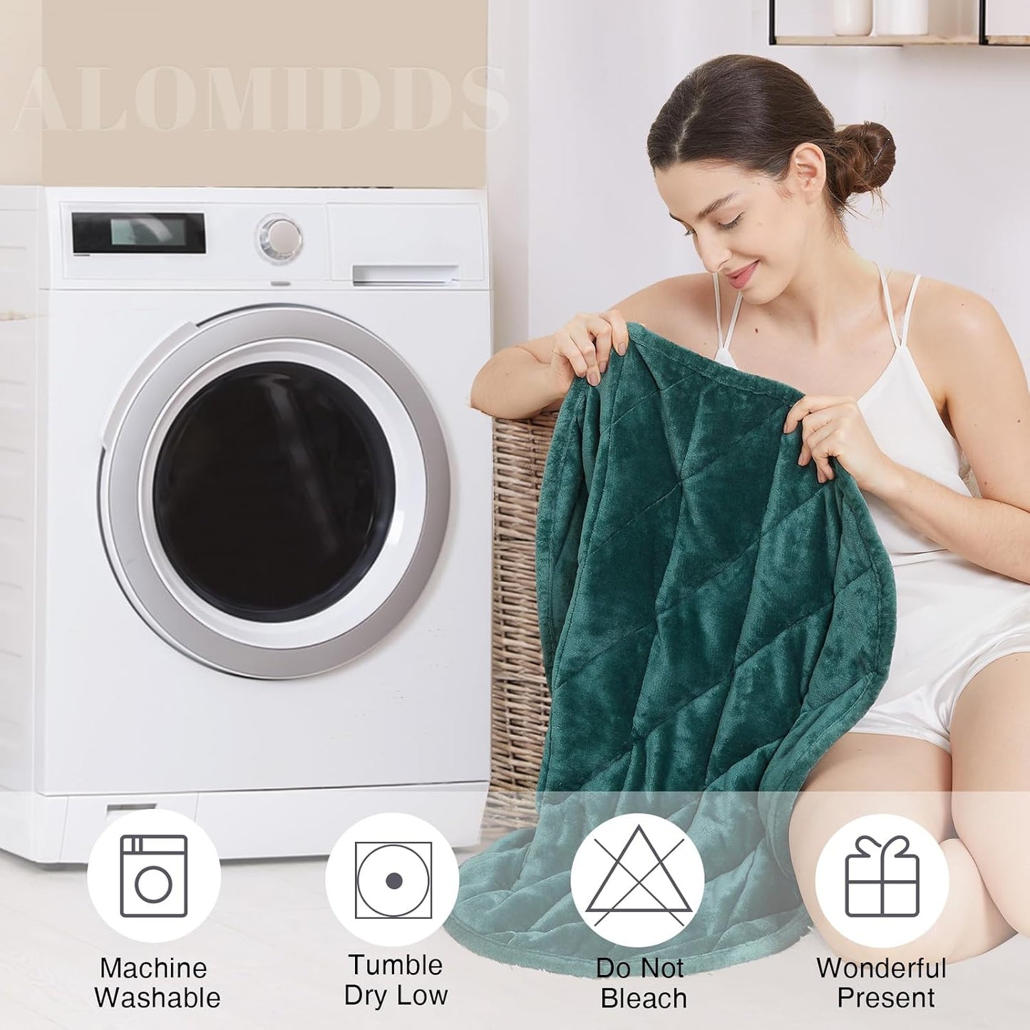Alomidds Weighted Lap Blanket 7lbs, Cozy Breathable Flannel Weighted Lap Pad for Adults, Small Weighted Blanket for Travel, Couch, Green, 29" x 24"