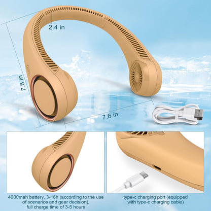 CIVPOWER Neck Fan: Portable Personal Neck Cooling Rechargeable Bladeless Fan - Hands Free 3 Speed 4000 mAh Battery USB Operated Wearable Headphone Design - Gift for Men Women Outdoor (White)