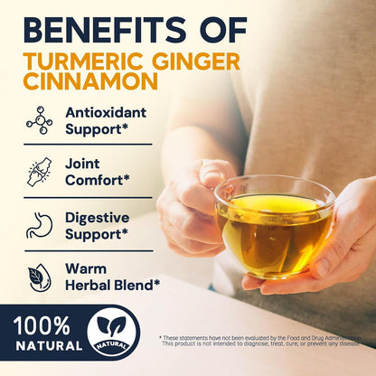 Turmeric Ginger Cinnamon Tea Bags, No Sugar, No Caffeine, 120 Count