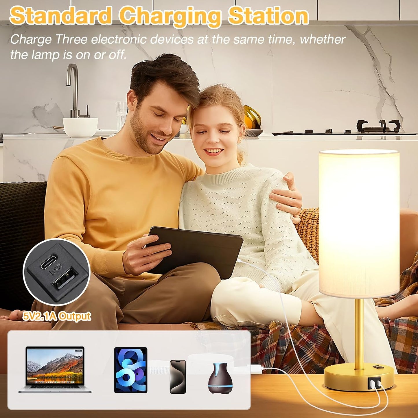 Dicoool Touch Bedside Table Lamp with USB - 3 Way Dimmable Wood Lamp for Bedroom Nightstand, Desk Lamp with Charging Station for Dorm, Living Room, Office, Kids Room, Small, 14in