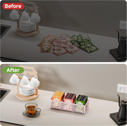 2 Tier Tea Bag Organizer, Mesh Tea Bag Holder with Handle, Teabag Holder, Tea Station Organizer for Countertop, Pantry, Kitchen, Cabinet -Black