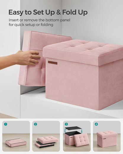 SONGMICS Small Folding Storage Ottoman, Foot Rest Stool, Cube Footrest, Synthetic Leather, 12.2 x 16.1 x 12.2 Inches, 286 lb Capacity, for Living Room, Bedroom, Dorm, Ink Black ULSF100B01