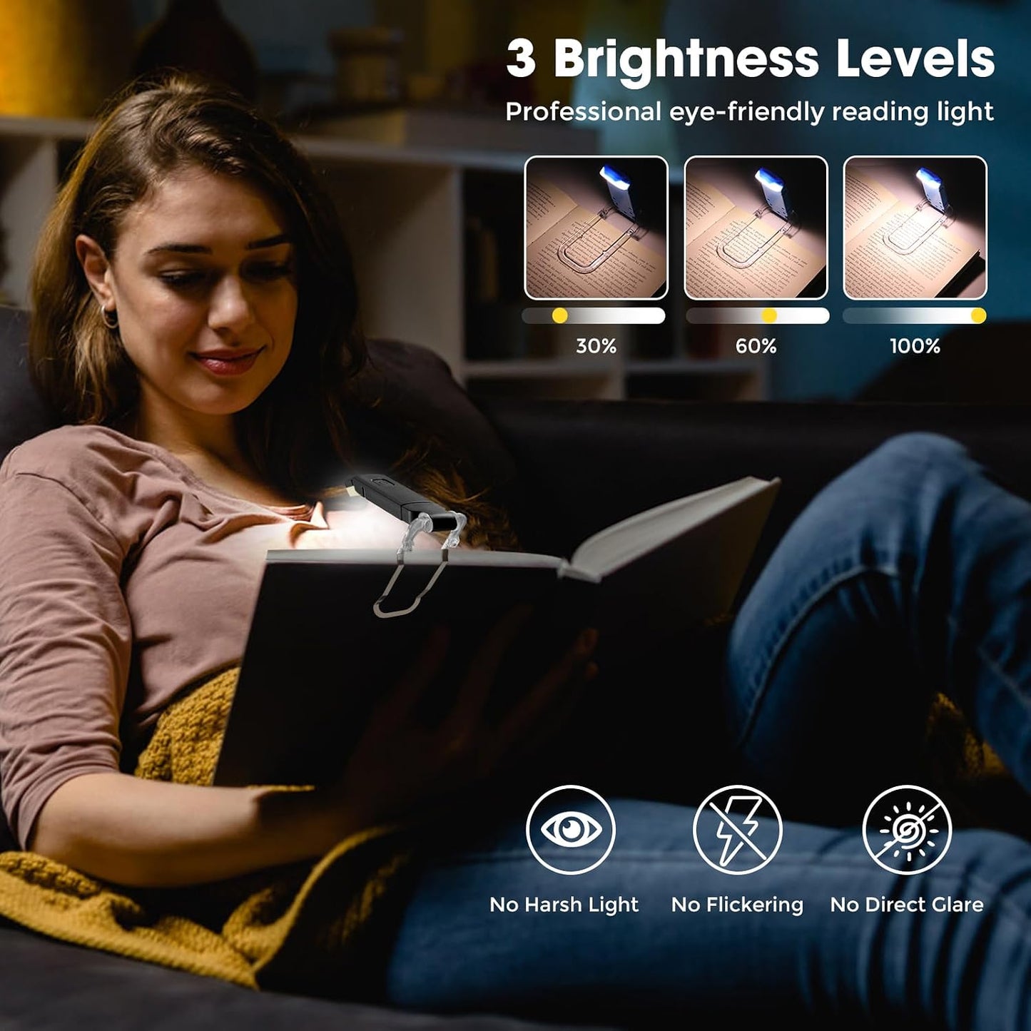 VZZNN 12 Pack Reading Light,Rechargeable Book Light for Reading in Bed,Clip-On Book Lights with 3 Color Temperature,Bulk Gifts for Book Lovers Kids Adults（White）