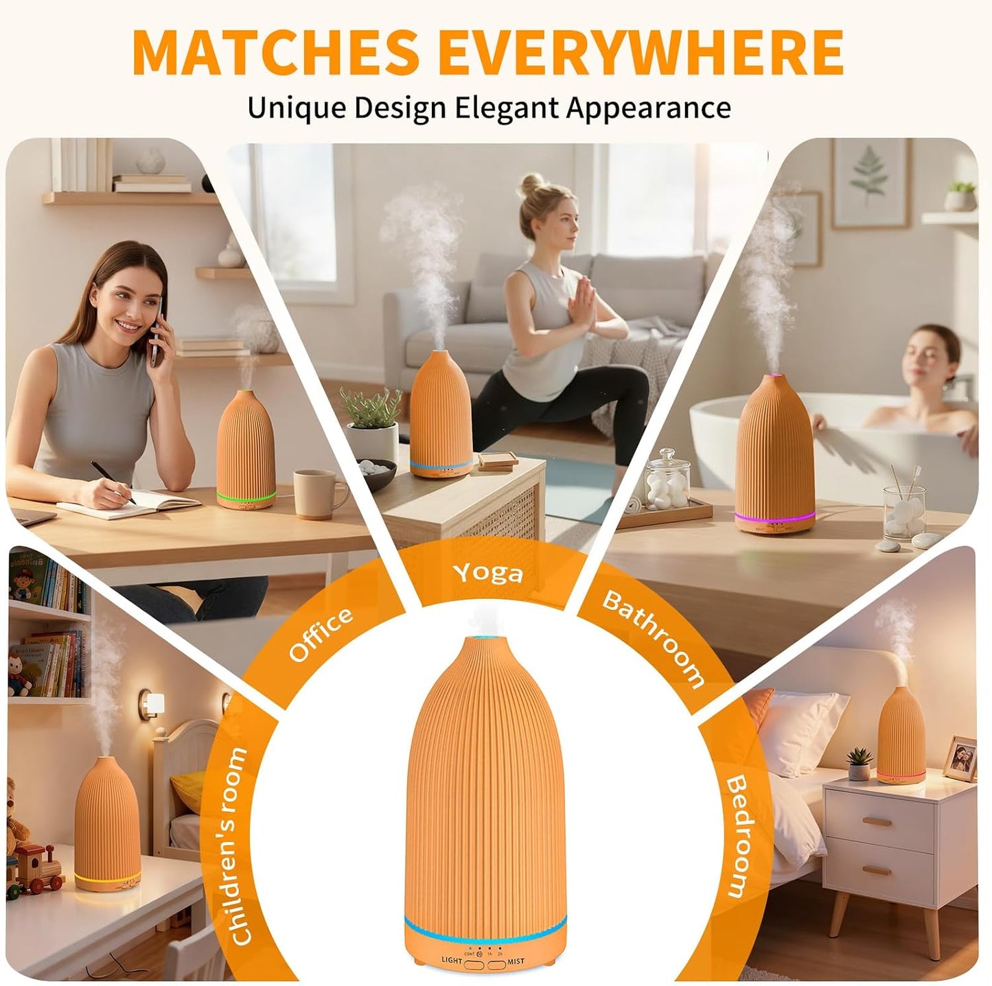 URPOWER 150ML Essential Oil Diffusers for Home, Ultrasonic Aromatherapy Diffuser with 7 Color Changing Lights, Timer & Auto Shut-Off, Scent Diffuser for Bedroom, Office, Yoga