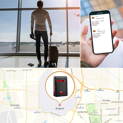 Smart Tracker Wallet for Men,Compatible with Android and Ios, Mens Wallet GPS Tracker Card Holder With Men Gift for Christmas. (Carbon Black) (iOS & Android)