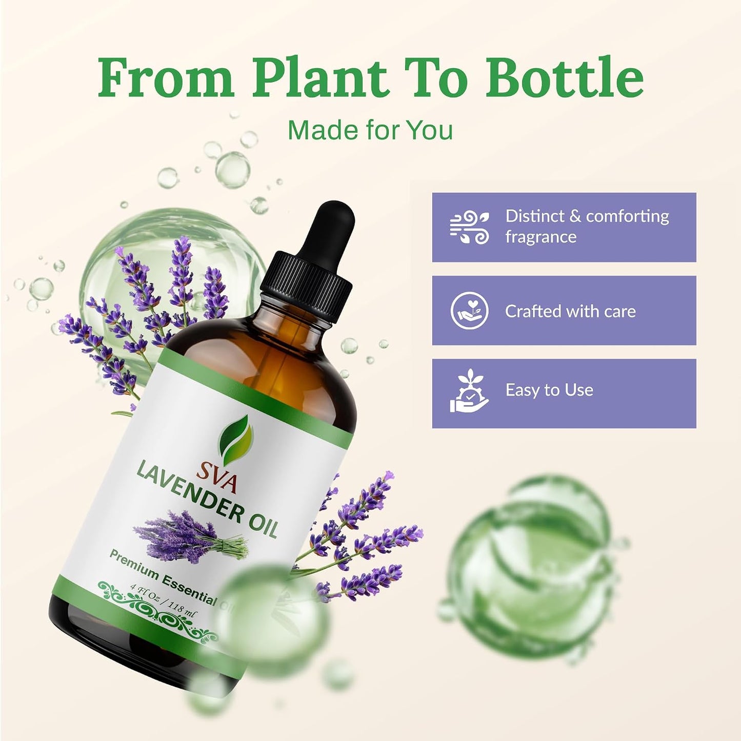 SVA Lavender Essential Oil 4 Fl Oz – for Diffuser, Skin & Hair Care – Ideal for Massage & DIY Blends – with Dropper