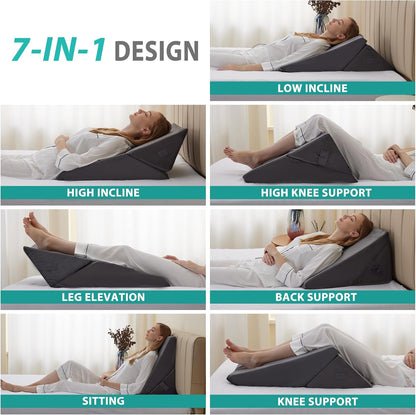 Bedluxe Wedge Pillow Headboard, 3PCS Orthopedic Bed Wedge Pillows Set for After Surgery, Adjustable Pillow Wedge for Acid Reflux&Back Pain Relief, Sleeping, Back Pillow for Bed Sitting Up, White/Grey