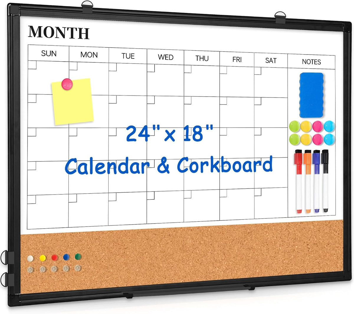 Weekly Dry Erase Calendar Whiteboard for Wall, 24" x 18" Cork Week Planner