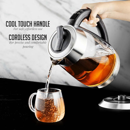 OVENTE 1.8L Glass Electric Kettle with Tea Infuser, Silver KGD752S