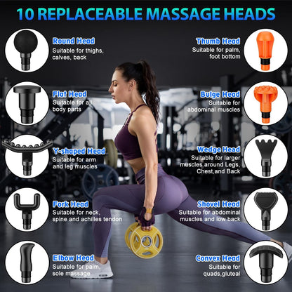 TOLOCO Massage Gun, Deep Tissue Back Massage for Athletes for Pain Relief, Percussion Massager with 10 Massages Heads & Silent Brushless Motor, Fathers Day Dad Gifts, Grey