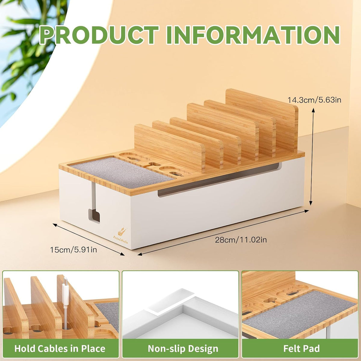 Pezin & Hulin Cell Phone Charging Station for Multi Devices-Natural Bamboo