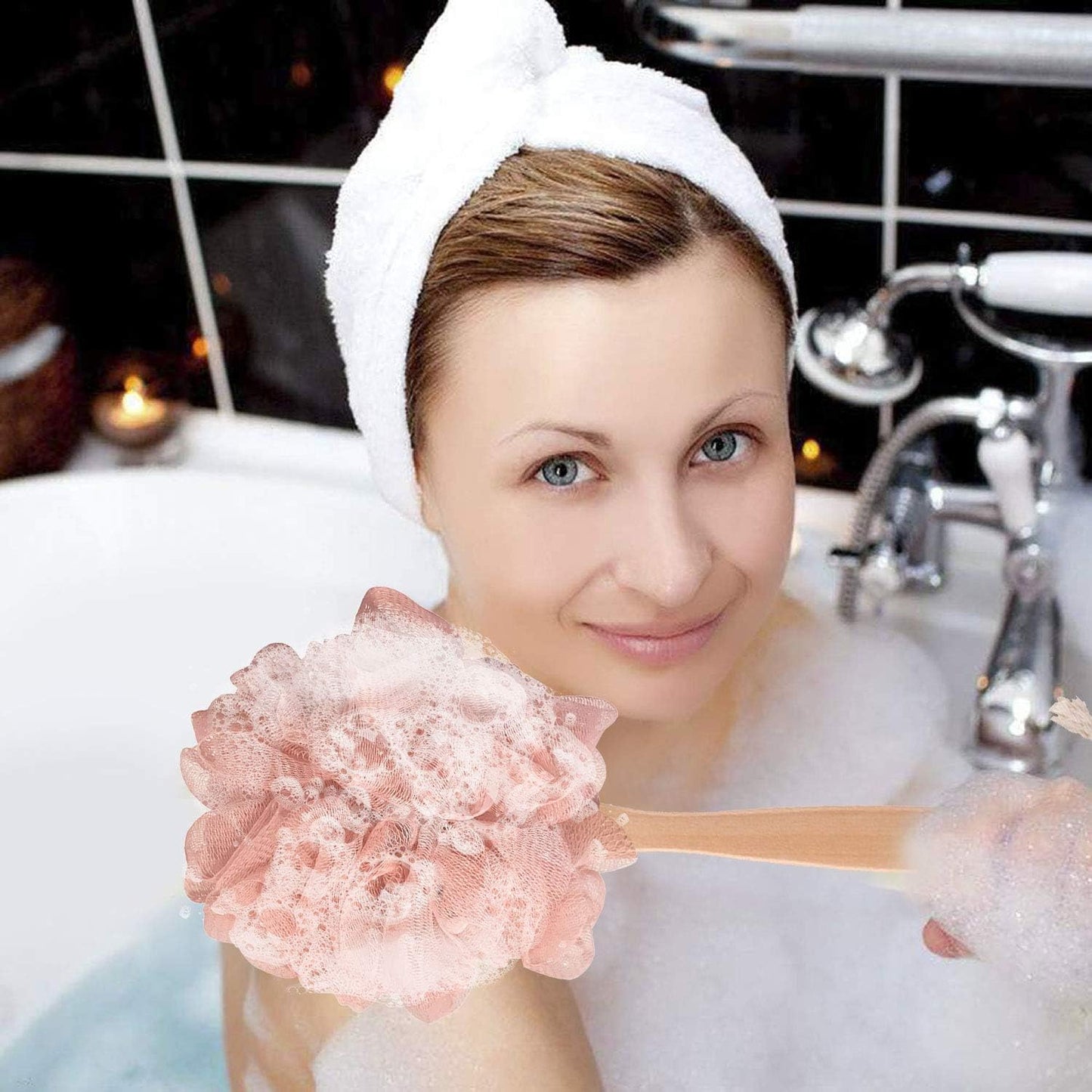 Back Scrubber for Shower & Body, Long Handle Bath Brush with Loofah Sponge, Exfoliating Shower Brush for Men and Women
