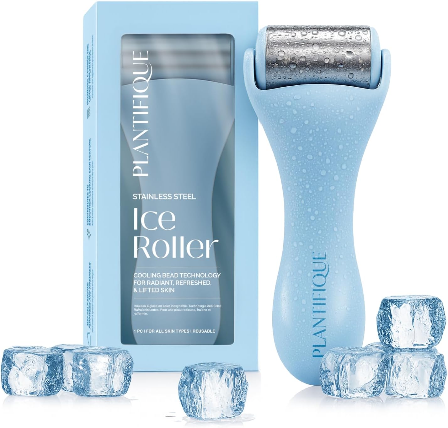 PLANTIFIQUE Stainless Steel Gua Sha and Ice Roller for Face & Body - Cooling Facial Tool Set to Reduce Puffiness, Improve Lymphatic Drainage & Soothe Skin