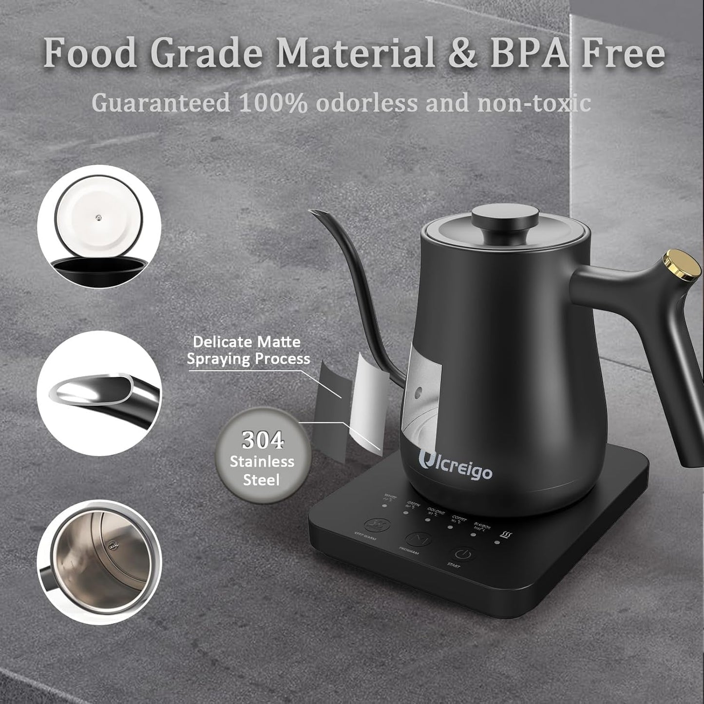 Gooseneck Kettle，0.8L Temperature Control Electric Tea Kettle