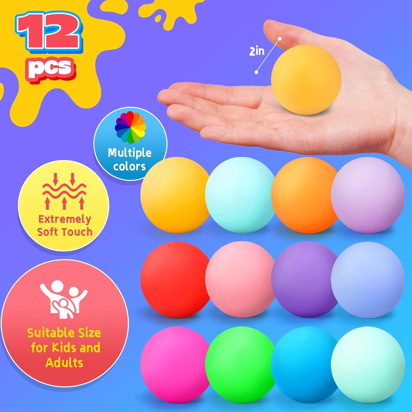 12PCS Color-Changing Stress Balls - Soft, Squeezeable Stress Relief Balls for Relaxation, Ages, Ideal for Parties, Home, Classroom, and Office Use, Slow-Rebound Design, Portable