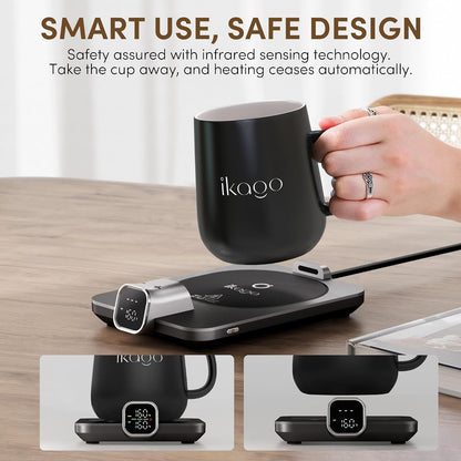 Coffee Cup Warmer & iKago Mug Set, 1℉ Precise Temp Control Mug Warmer