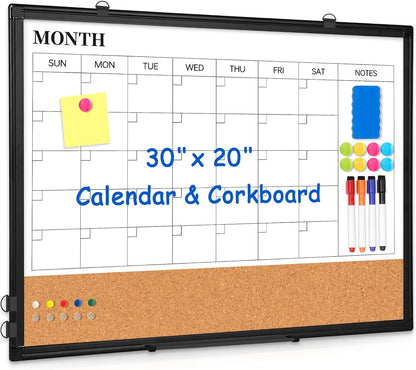 Weekly Dry Erase Calendar Whiteboard for Wall, 24" x 18" Cork Week Planner