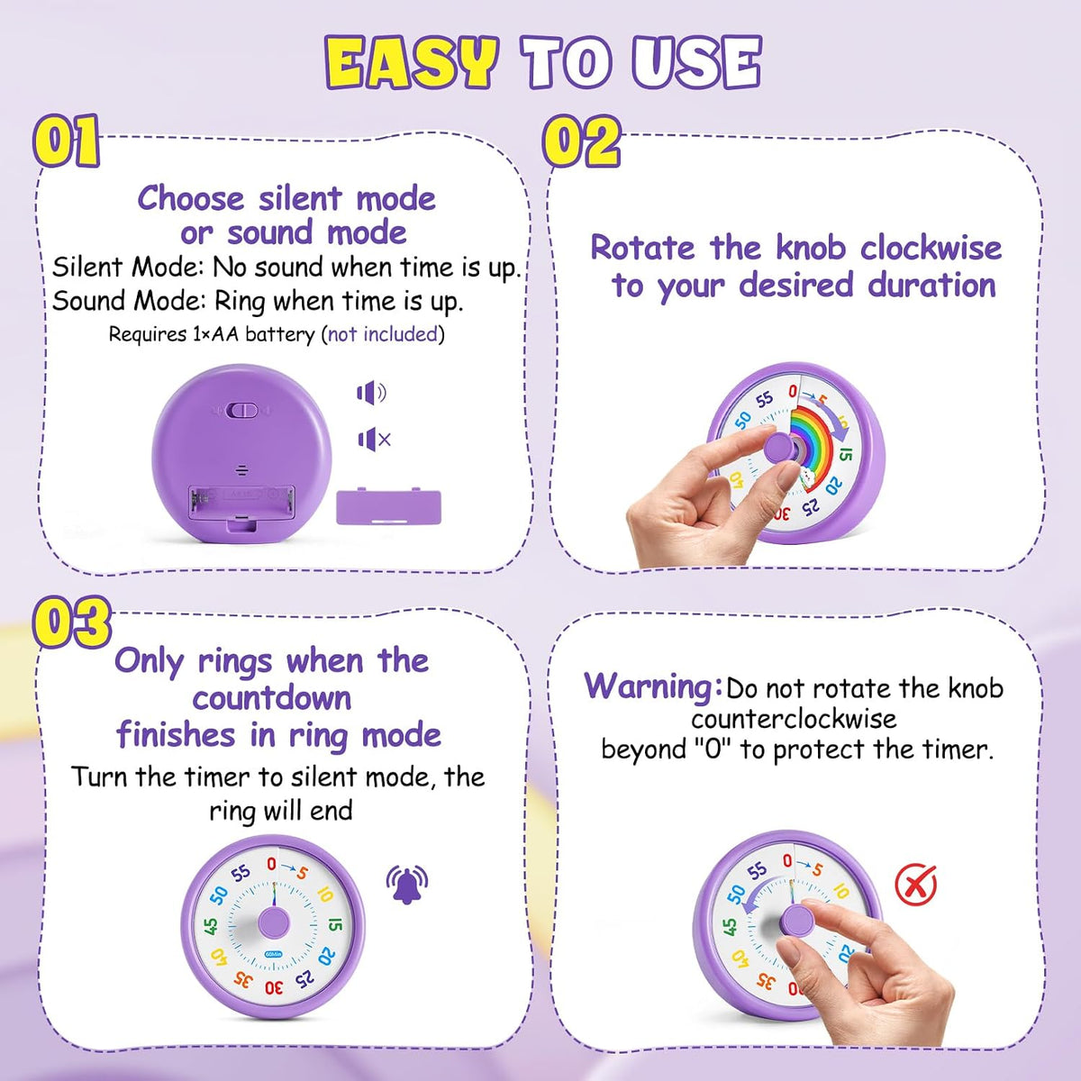 HIPPIH Visual Timer for Kids, 60-Min Silent Sound Rainbow Countdown Timer