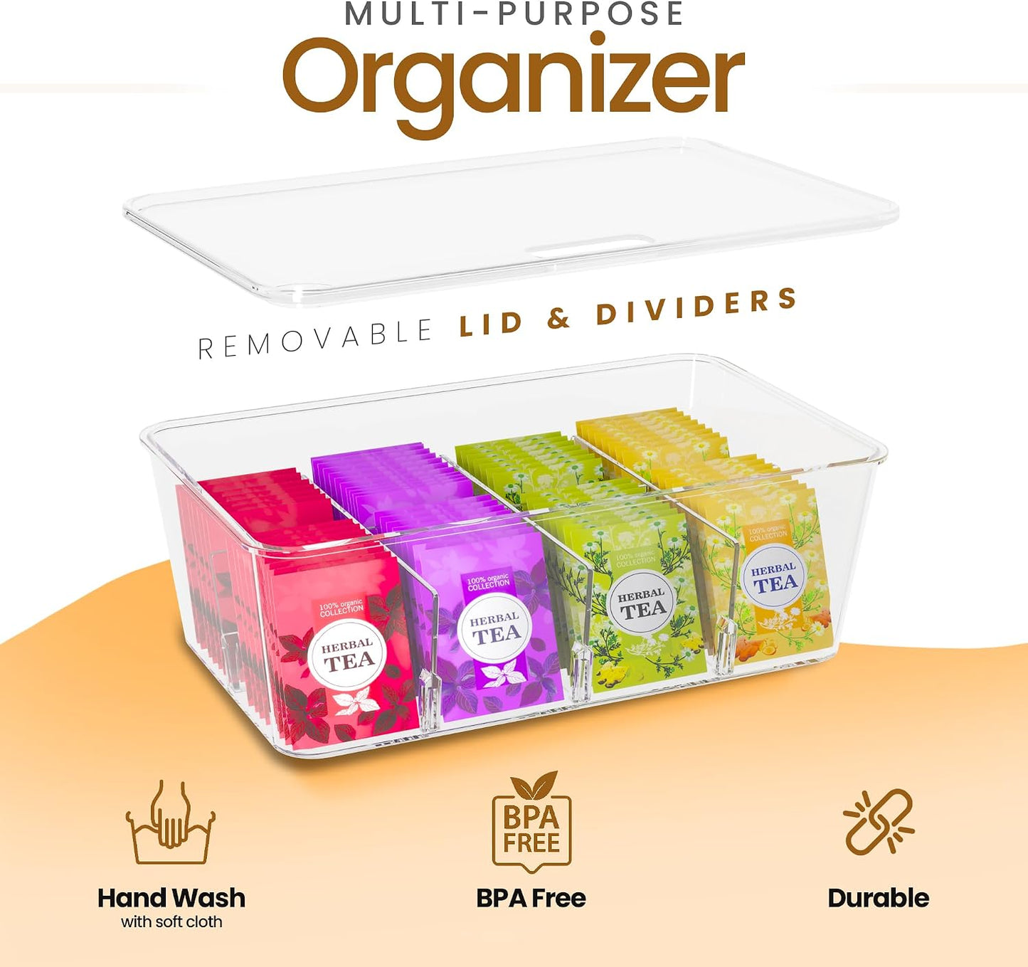 Utopia Home Tea Bag Organizer with Lids, Stackable Tea Box, 1 Pack, Clear