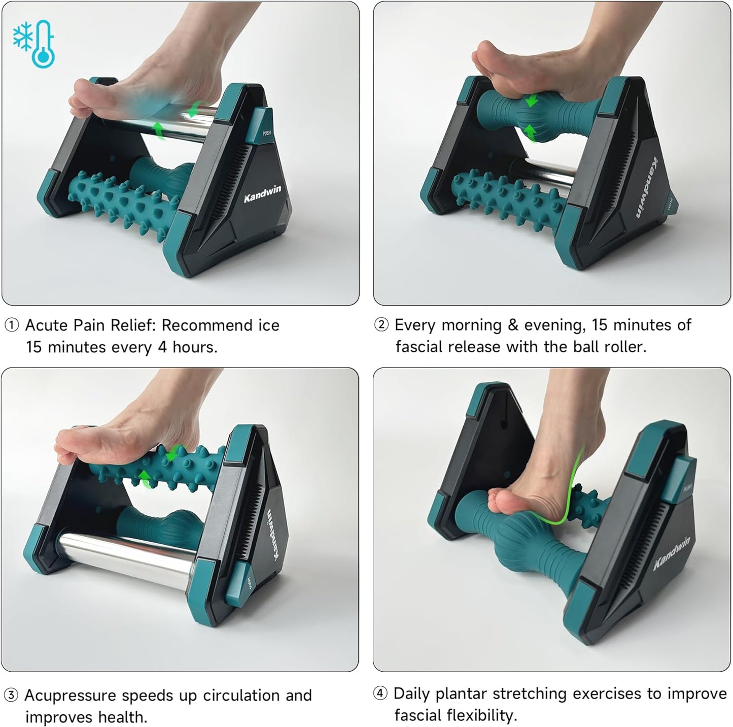 Icing Plantar Fasciitis Relief Foot Roller Massager, Green | Cold Rolling Massage Tool for Heel Arch Pain & Sore Tired Feet, Runners, Athletes, Standing Workers, Home Office Gym Use