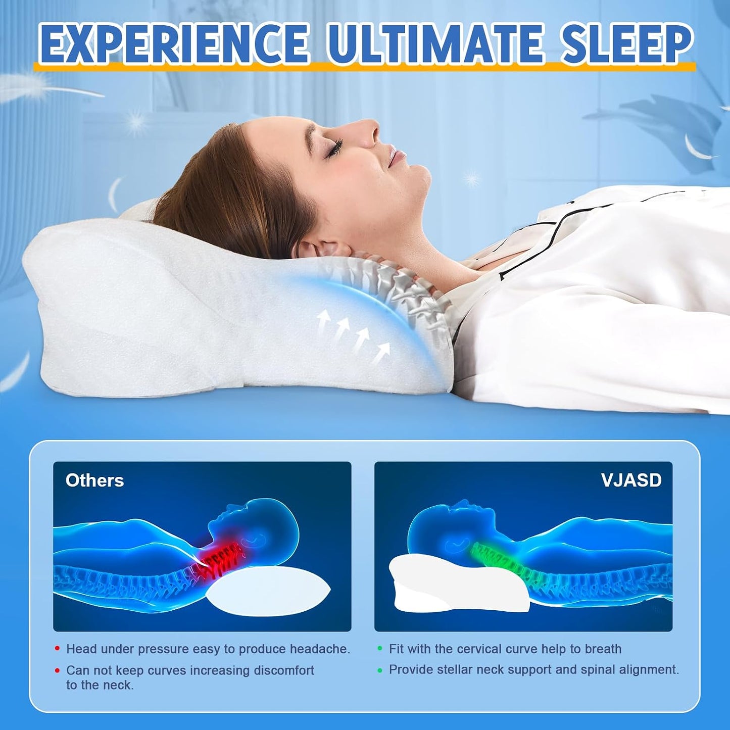 Cervical Neck Pillows with Memory Foam - Neck Pillows for Pain Relief Contour Memory Foam Pillows Ergonomic Neck Support - Adjustable Orthopedic Bed Pillows with Breathable Pillowcase for Sleeping