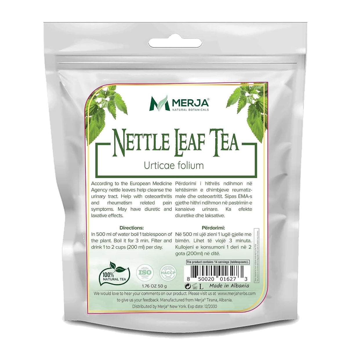 Merja Herbs Nettle Leaf Tea - Bone Wellness & Pain Relief - Natural Caffeine Free - Loose Tea - 100% Natural & Premium Quality 50gr 1.8 oz